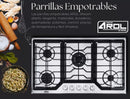 Parrilla de Gas de 5 Quemadores, Acero Inoxidable, Empotrable, 86cm, AROL P-IN5Q86C