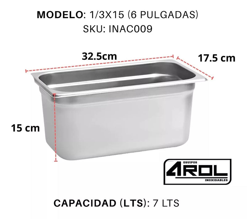 Inserto Contenedor De Acero Inoxidable 1/3x15cm Caja 6 Pzs