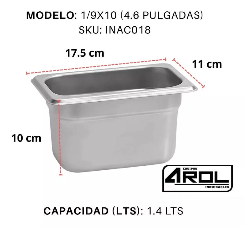 Inserto Contenedor De Acero Inoxidable 1/9x10cm Caja 6 Pzs