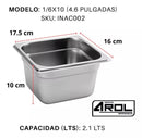 Inserto Acero Inoxidable 1/6x10 cm AROL NSF, 17.5x16 cm, Pack de 6