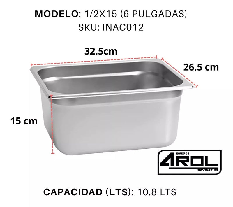 Inserto Contenedor De Acero Inoxidable 1/2x15cm Caja 6 Pzs