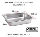Arol Inserto Contenedor De Acero Inoxidable 1/2x6, 32.5x26.5x6 Cm, Certificado Nsf - Pack De 6