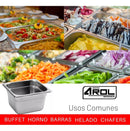 Inserto Acero Inoxidable 1/6x10 cm AROL NSF, 17.5x16 cm, Pack de 6