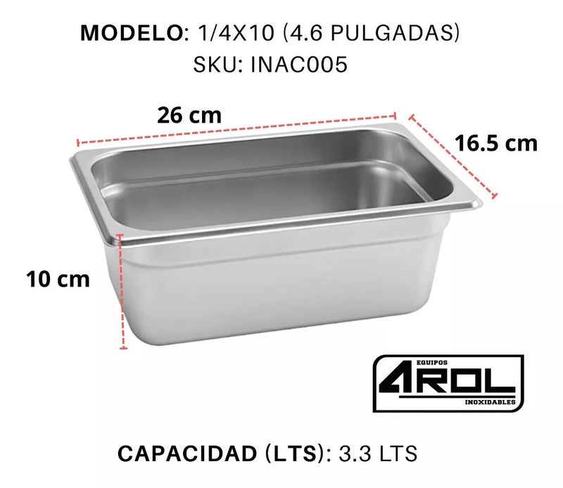 Inserto Contenedor De Acero Inoxidable 1/4x10cm Caja 6 Pzs