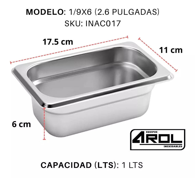 Inserto Contenedor De Acero Inoxidable 1/9x6cm Caja 6 Pzs