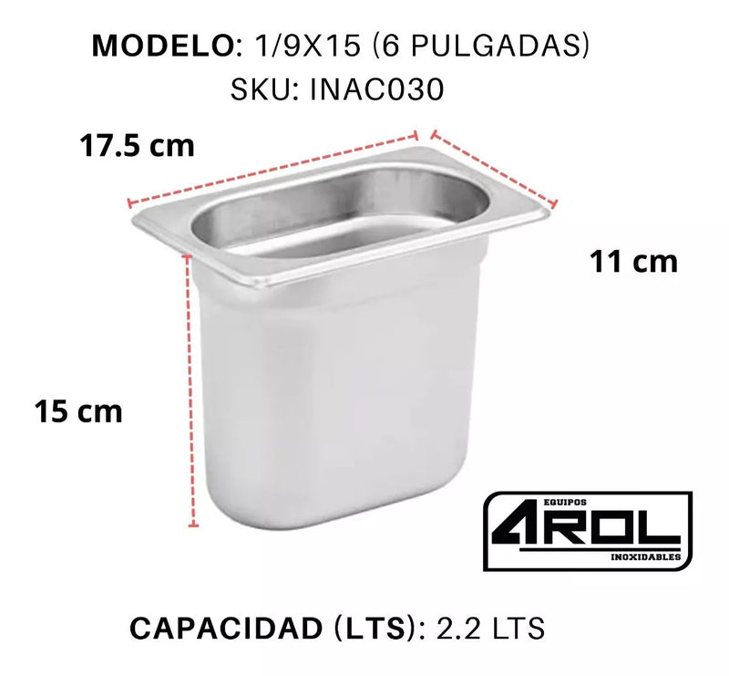 Inserto Contenedor De Acero Inoxidable 1/9x15cm Caja 6 Pzs