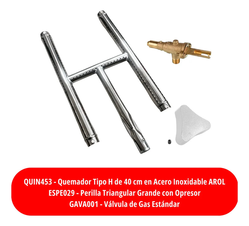 Quemador Tipo H de Acero Inoxidable 40 cm con Válvula y Perilla - Electrodomesticos Olvera
