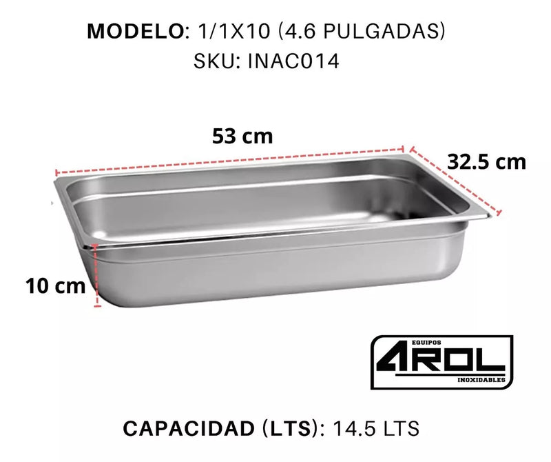 Inserto Contenedor De Acero Inoxidable 1/1x10cm Caja 6 Pzs