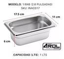 Inserto Contenedor Acero Inoxidable Con Tapa NOVENO 1/9x6 Cm 17.5x11x6 Arol Nsf, 1L