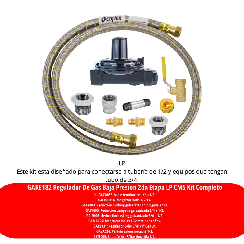 Regulador De Gas Baja Presion 2da Etapa LP CMS Kit Completo