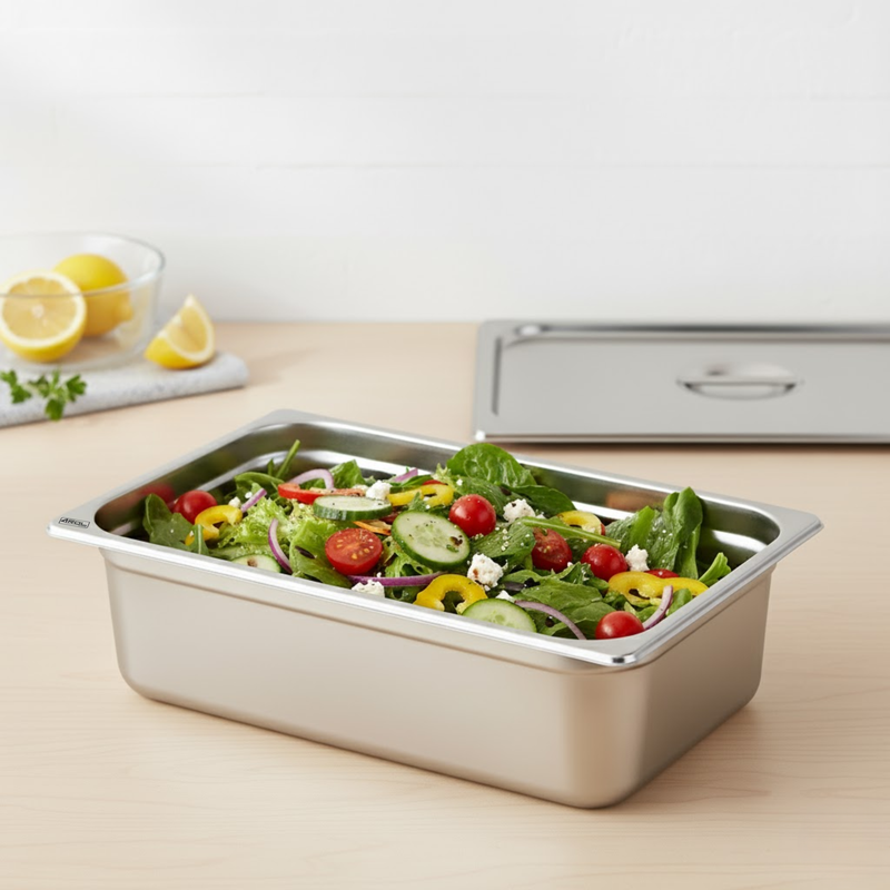 Inserto Contenedor Acero Inoxidable Con Tapa Entero 1/1x15 cm AROL NSF