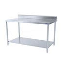 Mesa de Trabajo Industrial AROL con Respaldo y Entrepaño en Acero Inoxidable 180 x 70 x 90 cm