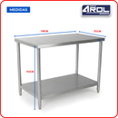 Mesa de Trabajo Industrial AROL con Entrepaño en Acero Inoxidable 138 x 70 x 90 cm