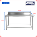 Mesa de Trabajo Industrial AROL con Respaldo en Acero Inoxidable 210 x 70 x 90 cm