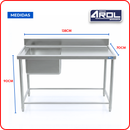 Fregadero Industrial AROL 1 Tarja Izquierda en Acero Inoxidable 138 x 70 x 90 cm