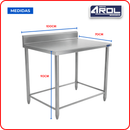 Mesa de Trabajo Industrial AROL con Respaldo en Acero Inoxidable 100 x 70 x 90 cm