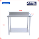 Mesa de Trabajo Industrial AROL con Respaldo y Entrepaño en Acero Inoxidable 100 x 70 x 90 cm