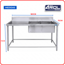 Fregadero Industrial AROL 2 Tarjas Derechas en Acero Inoxidable 180 x 70 x 90 cm