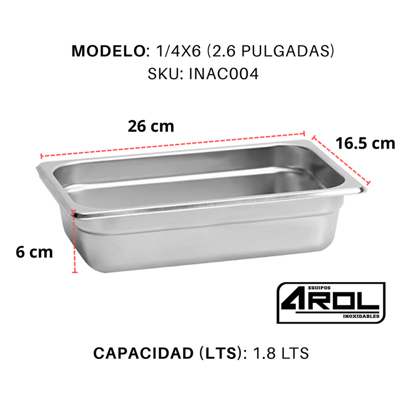 Inserto Contenedor Acero Inoxidable 1/4x6cm con tapa Arol