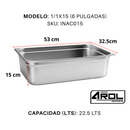 Inserto Contenedor Acero Inoxidable Con Tapa Entero 1/1x15 cm AROL NSF