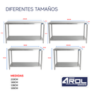 Mesa de Trabajo Industrial AROL con Entrepaño en Acero Inoxidable 138 x 70 x 90 cm