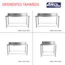 Mesa de Trabajo Industrial AROL con Respaldo en Acero Inoxidable 210 x 70 x 90 cm