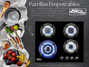 Combo Parrilla 4 Quemadores y Campana Slim 60 cm, Vidrio Negro, P-CN4Q59A y CSL-60BL