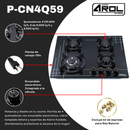 Parrilla de Gas 4 Quemadores, Vidrio Templado, Empotrable, 59 cm, P-CN4Q59 (V2)