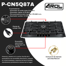 Parrilla Empotrable De Gas 5 Quemadores Vidrio Negro 87 cm AROL, Modelo P-CN5Q87A