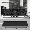 Combo Parrilla Empotrable 5 Quemadores Bitono Vidrio Negro y Campana Extractora 90 cm Vidrio Curvo Negro Mate AROL Modelos P-CN5Q87 y C-BL2F90