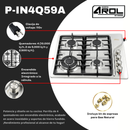 Parrilla Empotrable a Gas 4 Quemadores Acero Inoxidable 59x51 cm AROL, Modelo P-IN4Q59A