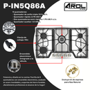 Parrilla de Gas 5 Quemadores, Acero Inoxidable, Empotrable, 90 cm, P-IN5Q86A