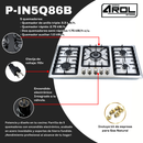 Parrilla de Gas de 5 Quemadores, Acero Inoxidable, Empotrable, 90cm, AROL P-IN5Q86B