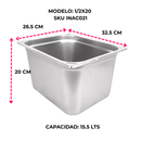 Inserto Contenedor Acero Inoxidable Con Tapa Medio 1/2x20 cm AROL NSF