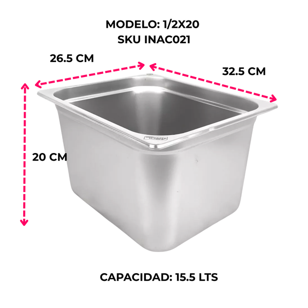 Inserto Contenedor Acero Inoxidable Con Tapa Medio 1/2x20 cm AROL NSF