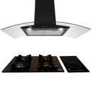 Combo Parrilla Gas + Inducción Y Campana Pared Negra 90 cm AROL | Vidrio Templado | 4 Quemadores + 2 Zonas