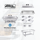 Chafer Bufetera AROL Plegable con 4 Insertos 1/4, 9.5 Lts, Acero Inoxidable, Certificación NSF